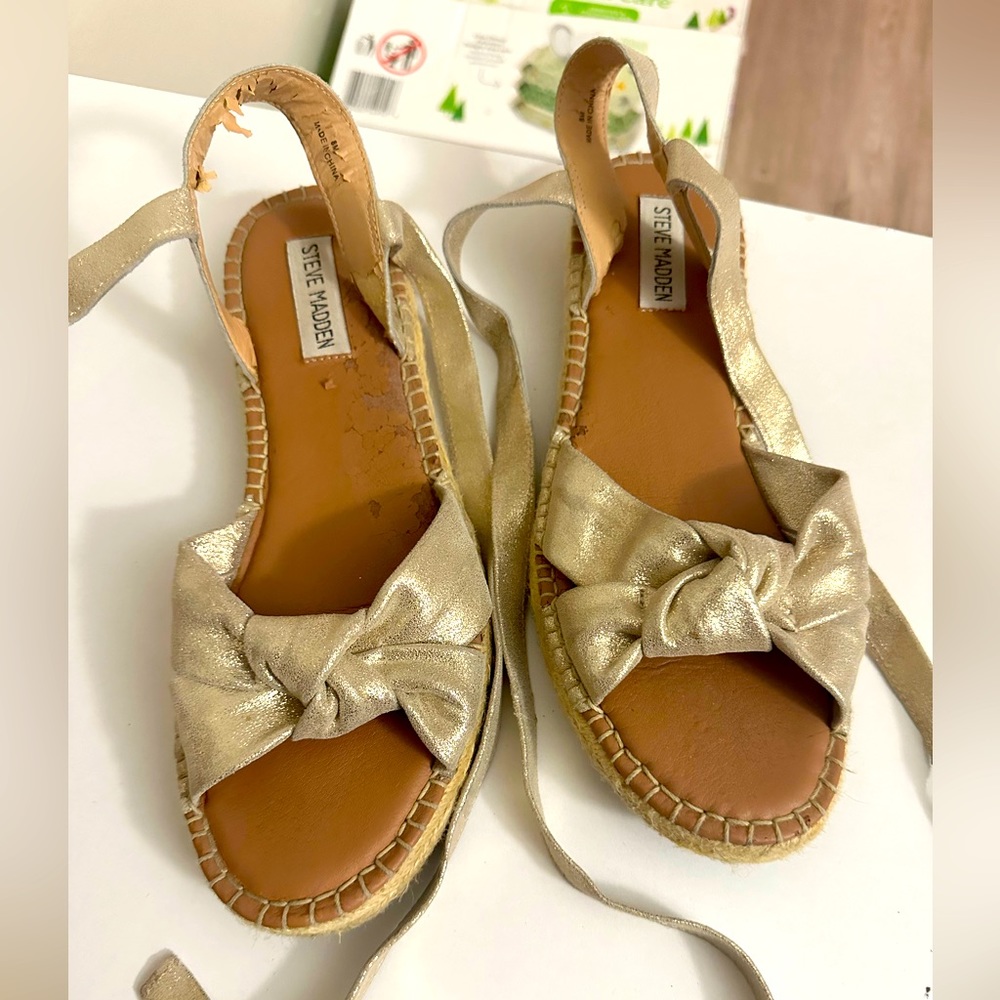 Gold Steve madden lace up sandals!